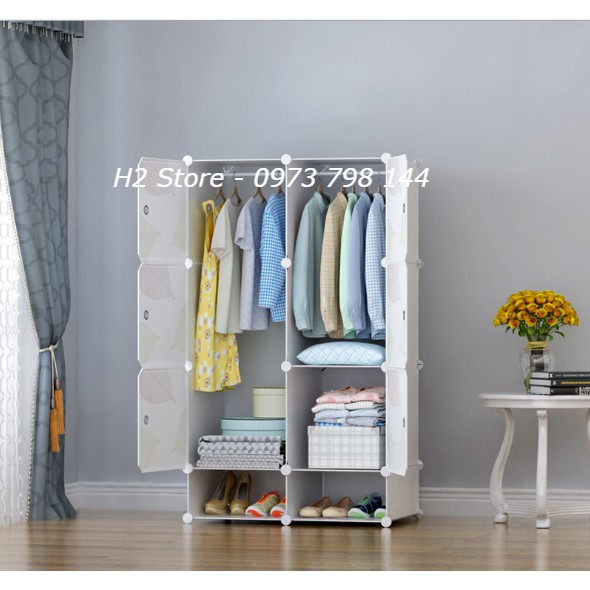 TỦ NHỰA ĐA NĂNG LẮP GHÉP THÔNG MINH 6 Ô VÀ 2 Ô GIÀY CỬA LÁ PHONG ĐỂ ĐỒ CHO TRẺ sâu 47cm
