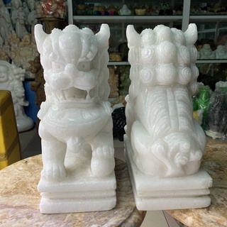 Cặp Lân Đá Trắng Phong Thủy Cao 30cm – Đá Cẩm Thạch Trấn Trạch Hút Lộc, Trang Trí Nhà Cửa, Cửa Hàng, Quà Phong Thuỷ