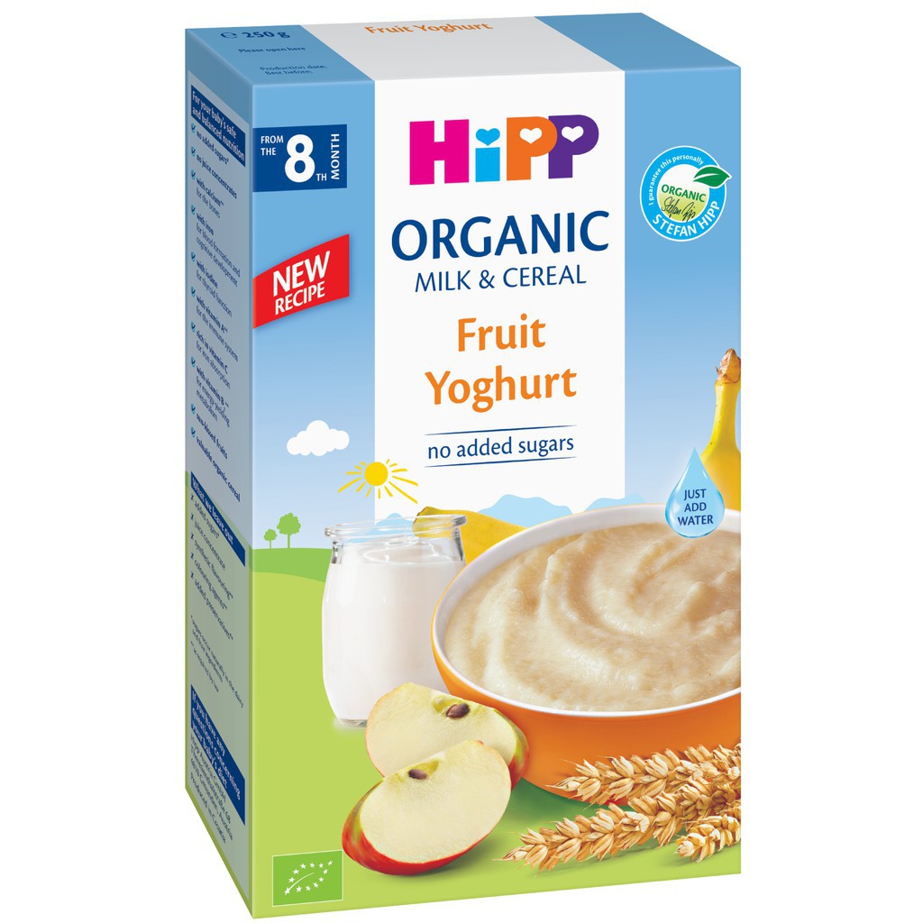 Bột ăn dặm HiPP 250g dinh dưỡng sữa hoa quả nhiệt đới, sữa chua