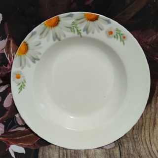 dĩa sứ trắng in hoa 20cm - dĩa sứ lòng sâu 20cm