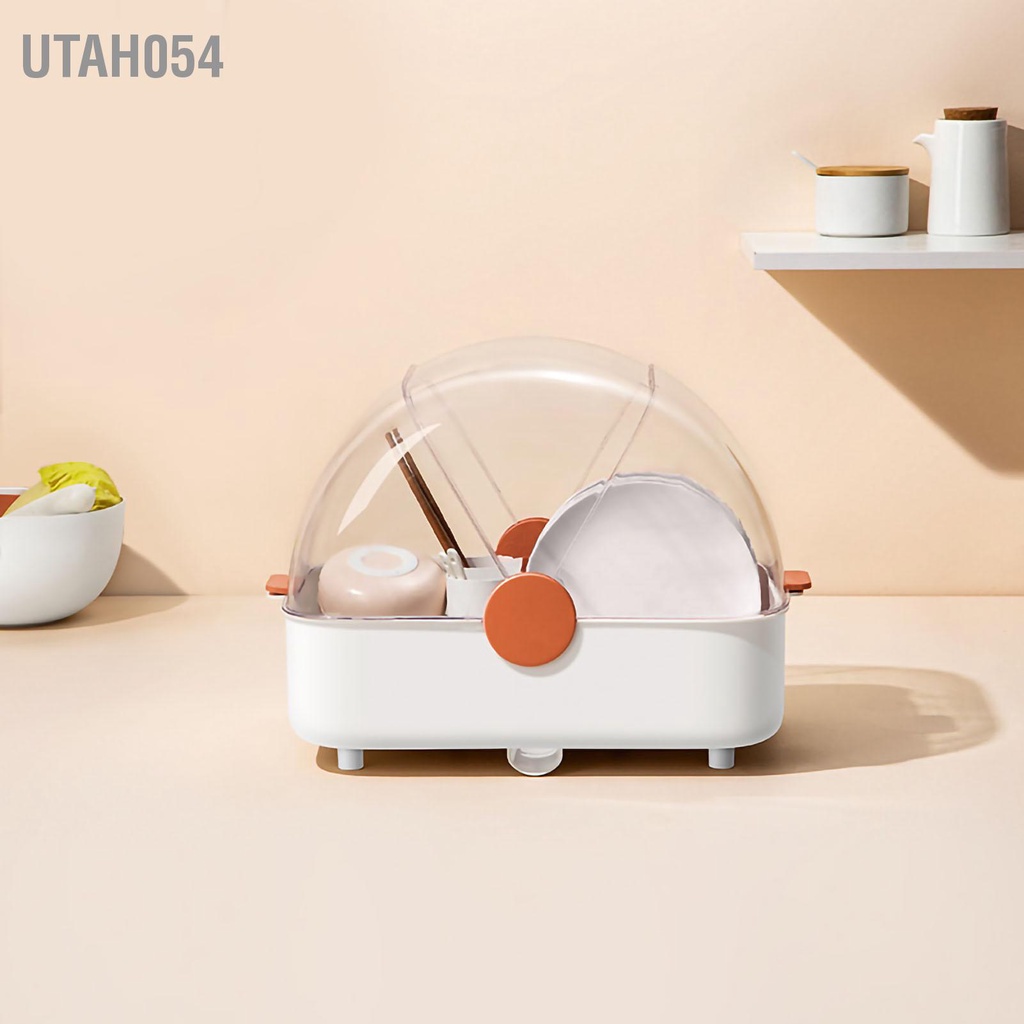[Hàng Sẵn] Rổ úp bát hình quạt có nắp đậy và thùng đũa đa chức năng Chống bụi sấy khô cho nhà bếp【Utah054】
