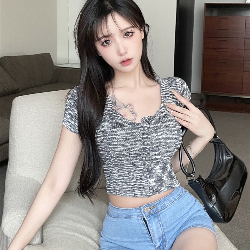 Áo Thun Tay Ngắn Cổ Vuông Dáng Ôm Thời Trang Dành Cho Nữ