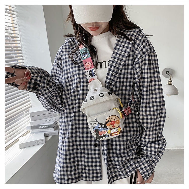 Túi Vải Canvas Đeo Chéo Họa Tiết Hoạt Hình Thời Trang Cho Bé Phong Cách Hàn Quốc