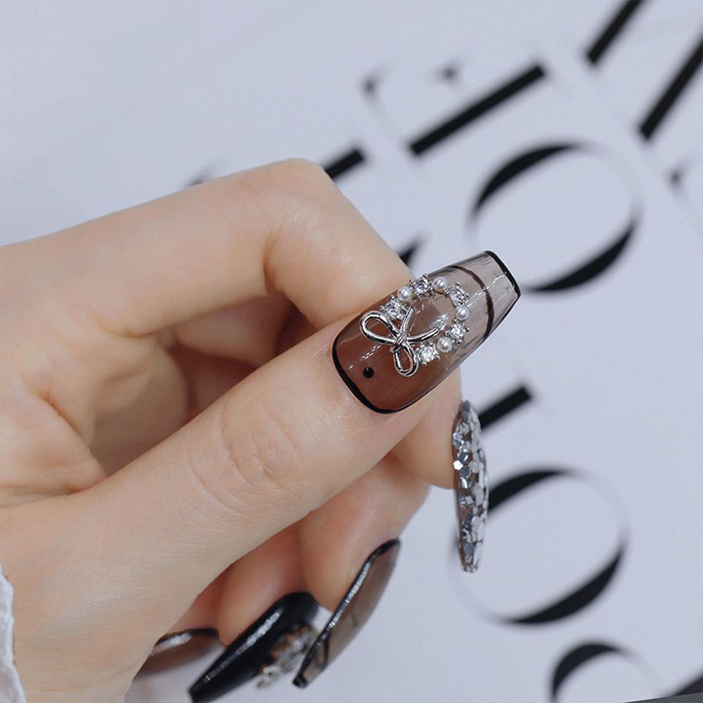 [Hàng mới về] Phụ kiện trang trí móng tay nghệ thuật 3D hình hoa thắt nơ đính ngọc trai giả DIY sang trọng