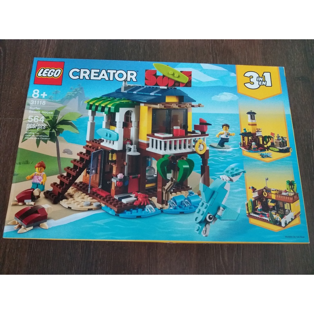 LEGO Creator 3in1 Surfer Beach House 31118 Building Kit Featuring Beach Hut and Animal Toys, Nhà lướt sóng bãi biển