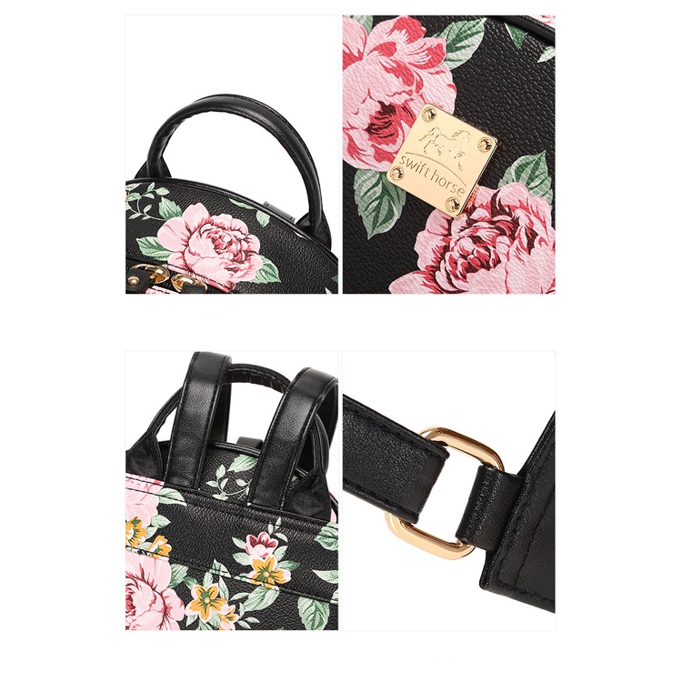 Balo CHUWANGLIN bằng da in hoa lớn thời trang