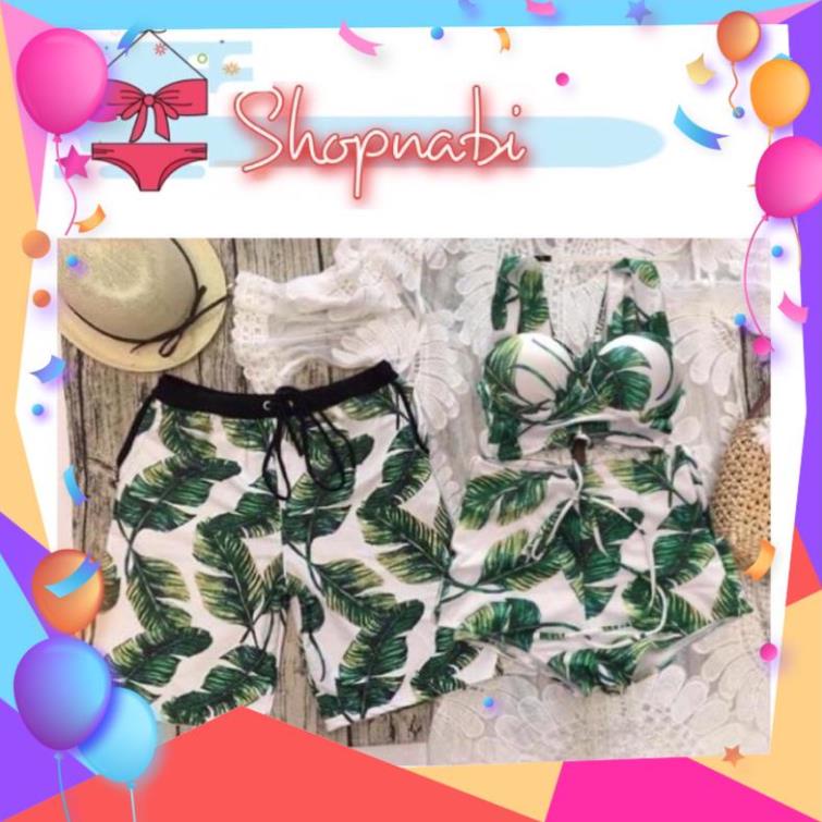 SALE Đồ bơi cặp nam nữ- Bikini đôi đi biển lá xanh- áo tắm nữ mút dày nâng ngực- shopnabi HOT