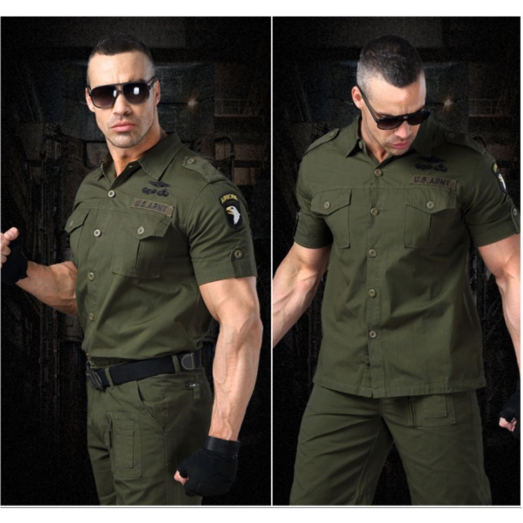 Áo sơ mi nam phong cách lính army (xanh) | BigBuy360 - bigbuy360.vn