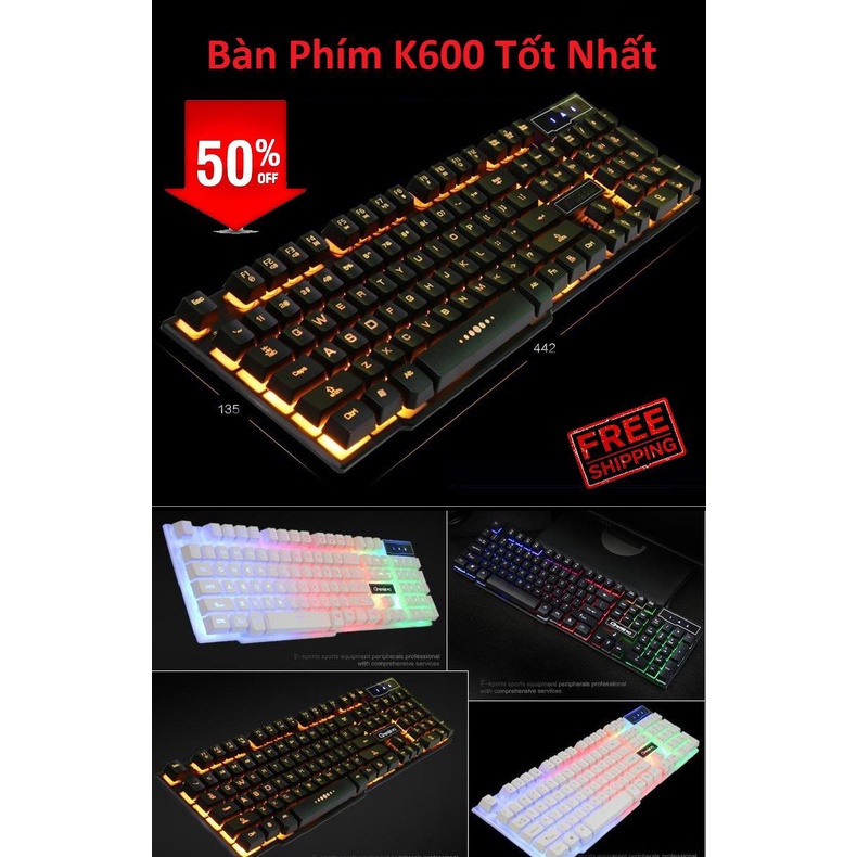 Bàn Phím Máy Tính Có Dây K600  Thiết Kế Giả Cơ Tích Hợp Đèn Led Vàng Đẹp Sử Dụng Dễ Dàng Nơi Thiếu Ánh Sáng