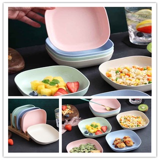 Đĩa đựng trái cây / thức ăn vặt / trái cây khô hình vuông bằng lúa mạch+nhựa pp