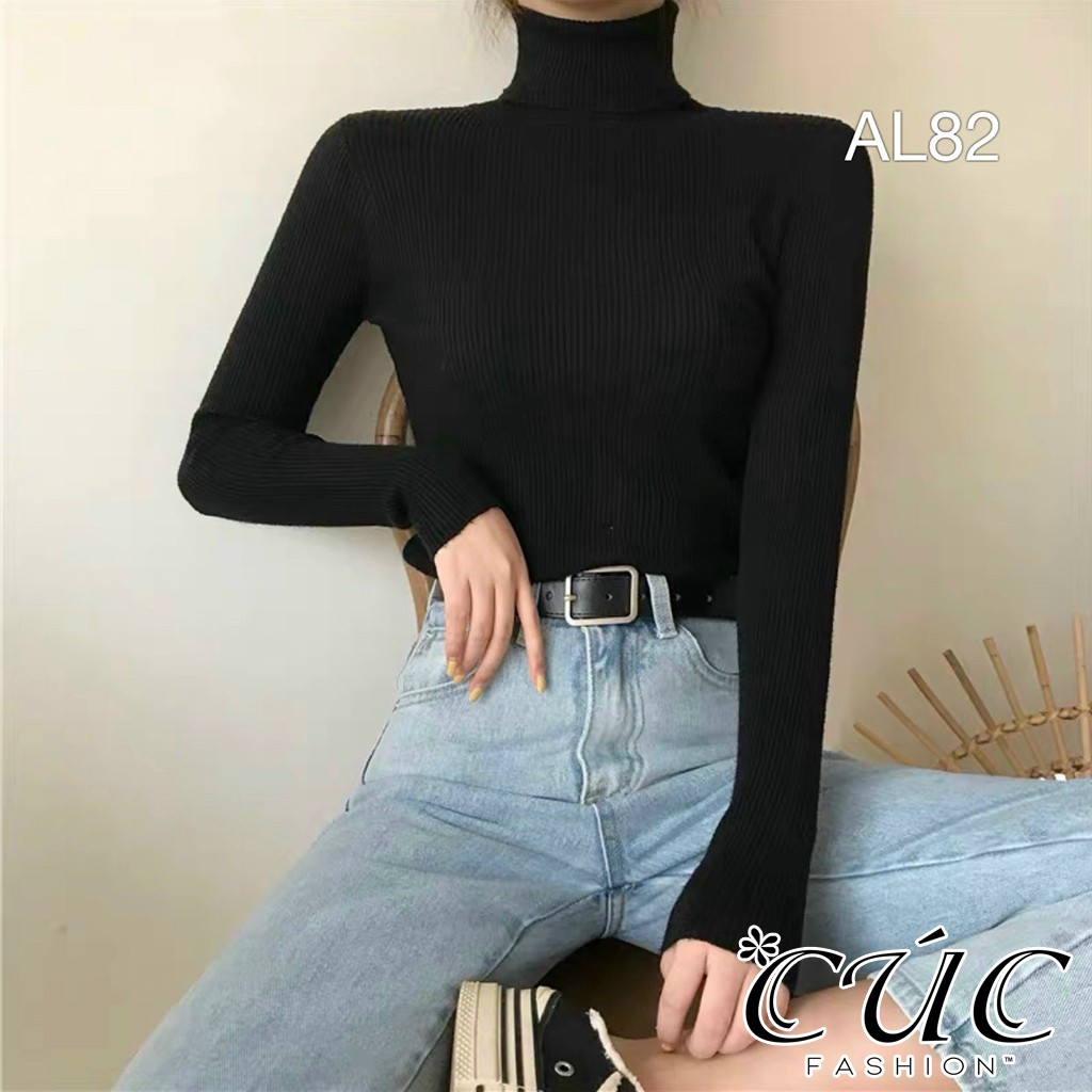 Áo len nữ cổ lọ cao cấp nhiều màu Cúc Fashion AL82 áo len tăm gân cổ lọ