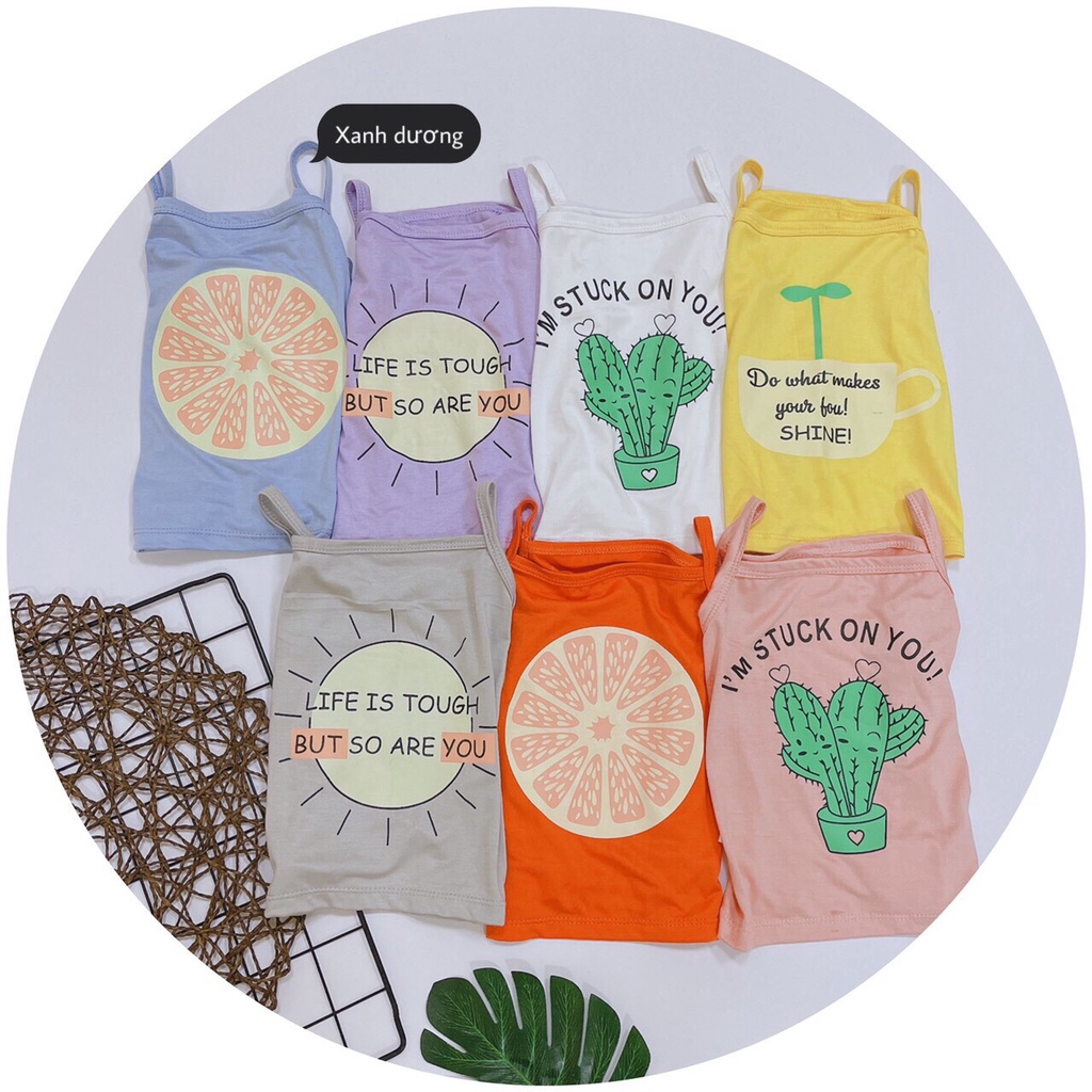 Áo 2 Dây Bé Gái Vải Thun Lạnh Hoạ Tiết Hoa Quả In Chìm Mềm Mát, Áo Thun Cho Bé Gái Mặc Hè - AN.KID