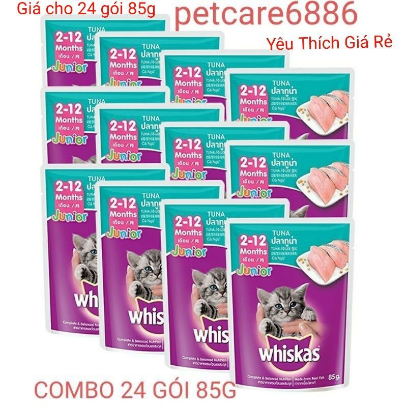 Pate mèo whiskas 85g COMBO 24 gói - thức ăn mèo cho mọi lứa tuổi
