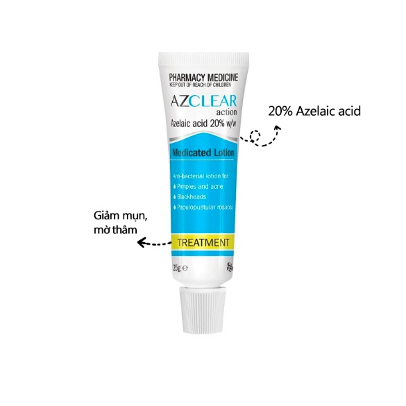 Kem AZCLEAR Action Medicated Lotion 20% Azelaic Acid Giảm Mụn Mờ Thâm Nám 25g