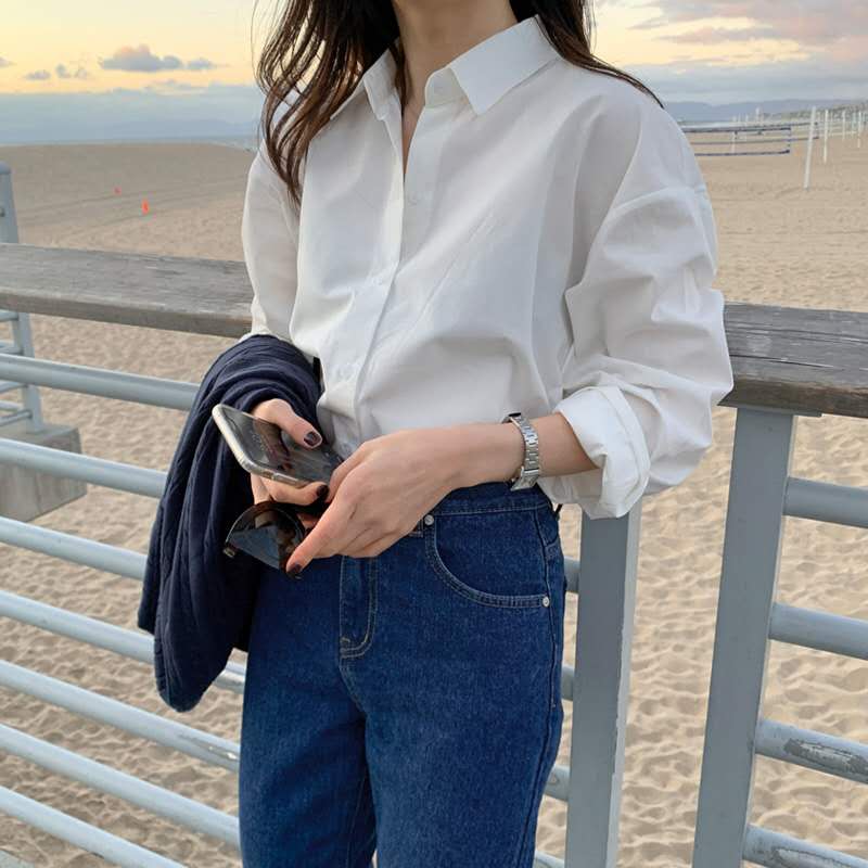 Elegant White Long Sleeve Shirt For Women
