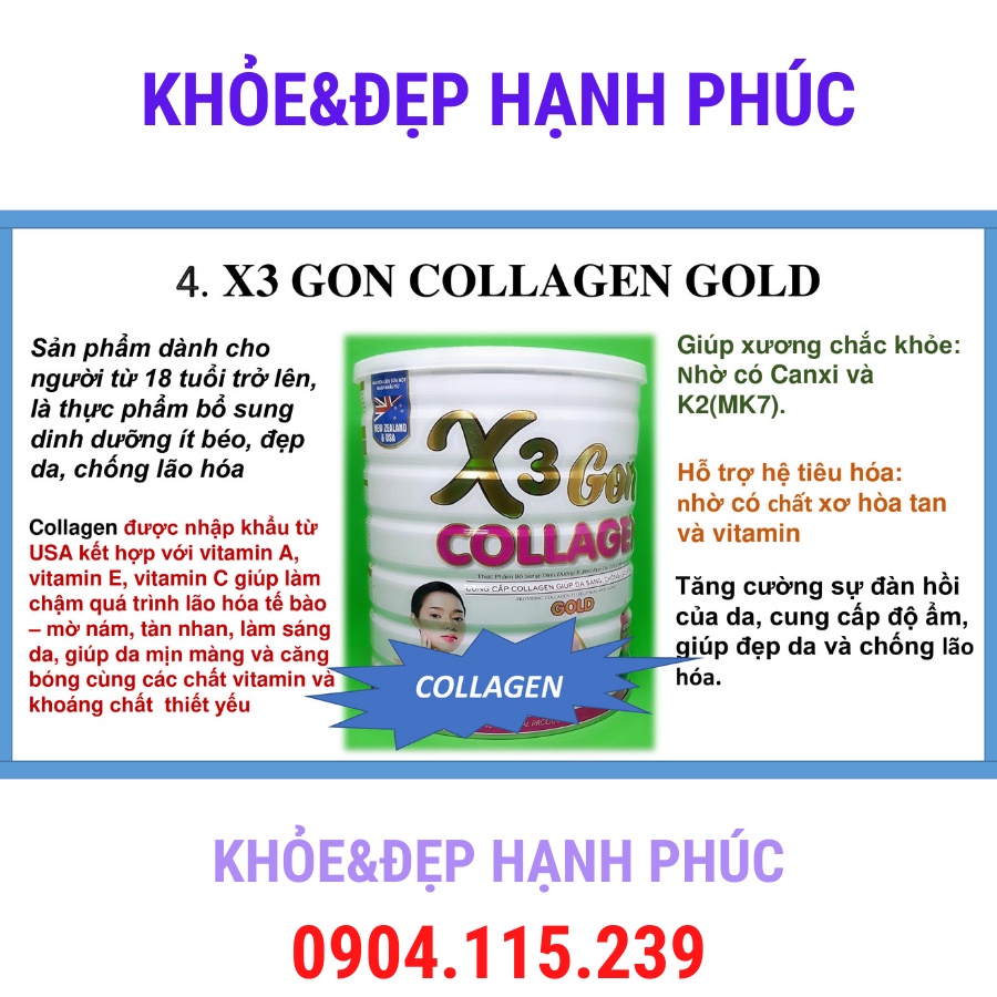 [ Date T12/24 ] Sữa x3 gon collagen gold cung cấp collagen giúp da sáng chống lão hóa – 900 gr/hộp