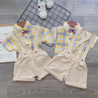 Xả Set công tử vàng caro cho bé