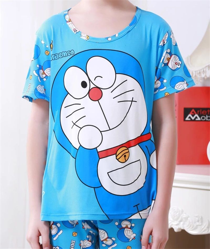 Bộ Đồ Ngủ Tay Ngắn In Hình Doraemon Dễ Thương Cho Bé