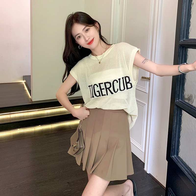 Áo dệt kim ZHELIHANGFEI không tay in chữ quyến rũ thời trang