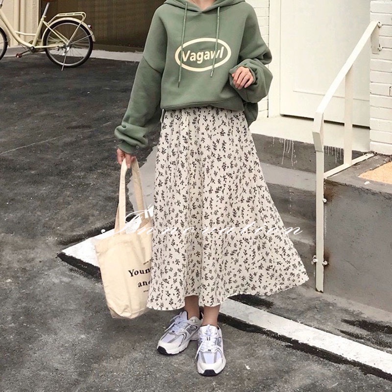 Chân váy hoa nhí dáng dài vintage, chất vải chiffon mềm mịn mát TAN3F01