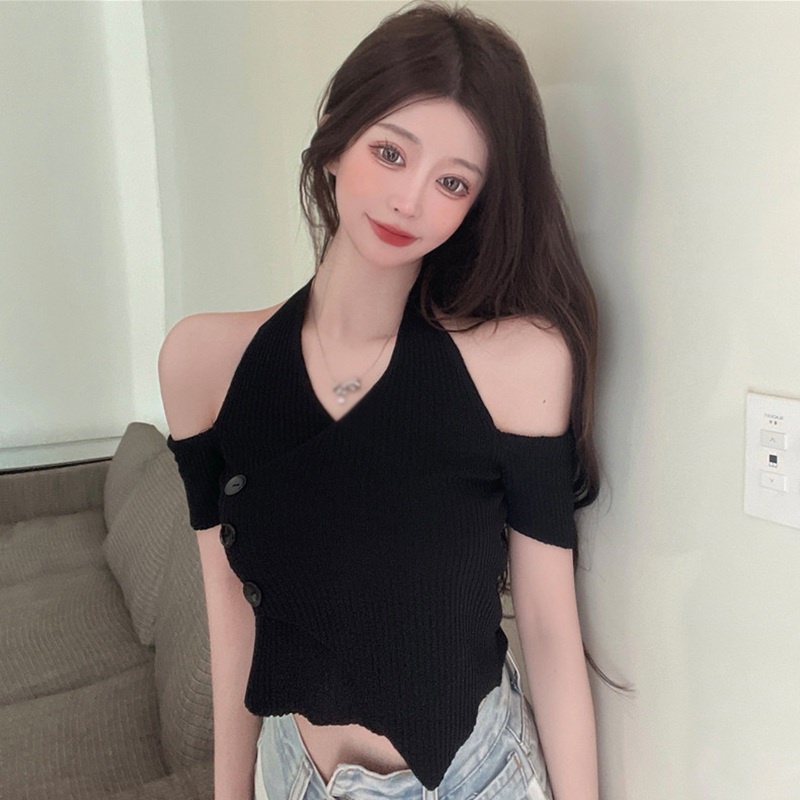 Áo Thun Dệt Kim Tay Ngắn Dáng Ôm Thời Trang Quyến Rũ Cho Nữ