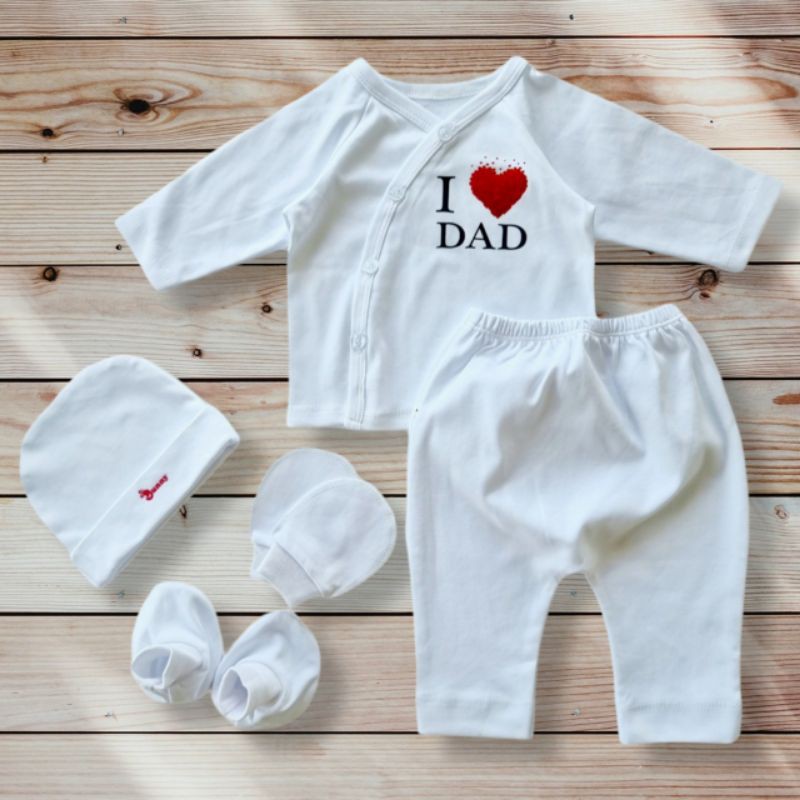 Bunnybaby - Combo 2 bộ sơ sinh I love Mom+ Dad BUNNY bao gồm nón vớ