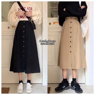 [Order] Chân váy dài hàng cúc giữa ulzzang