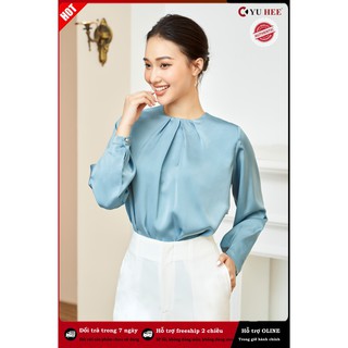 Áo thiết kế sơ mi luạ dài tay cổ xếp chất liệu lụa cao cấp YuHee