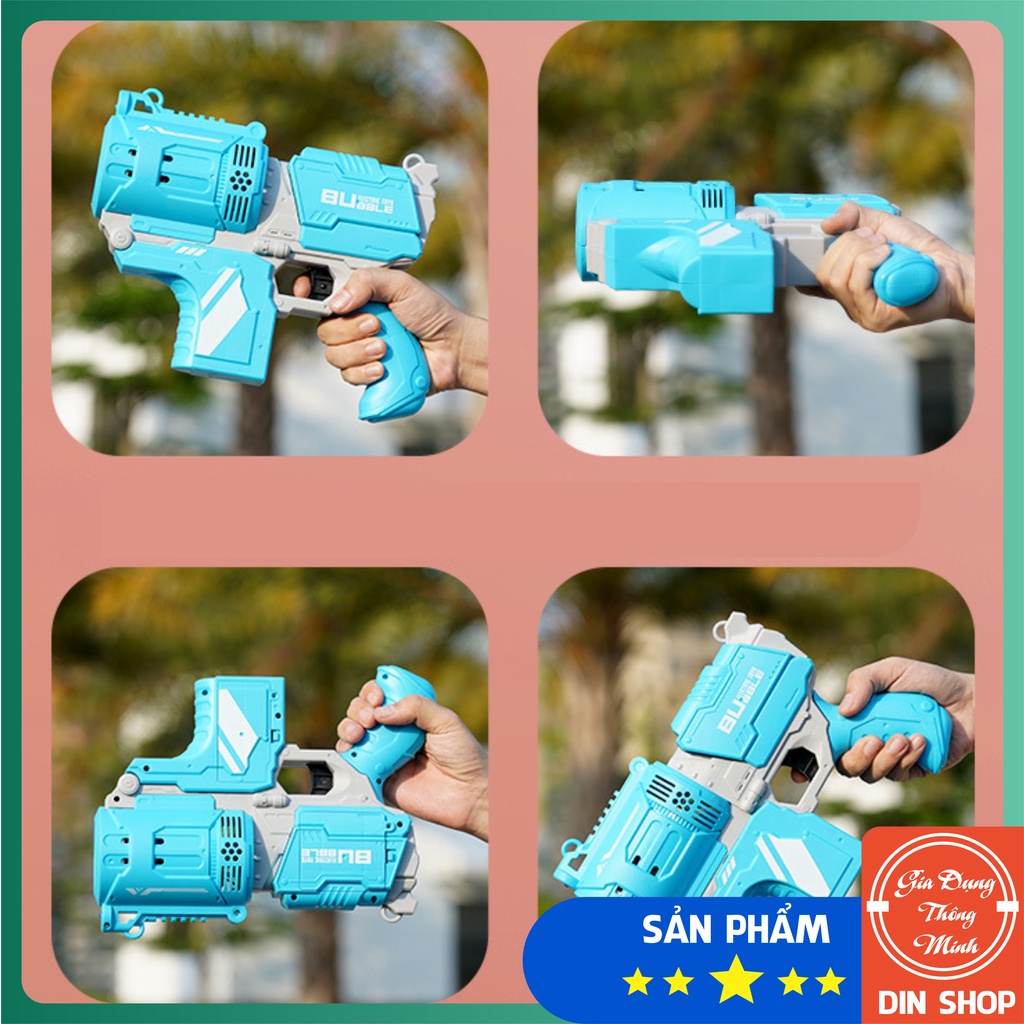 Súng Thổi Bong Bóng Tự Động 👑CỠ BỰ👑 Súng 5 Nòng Bắn/Phun Bong Bóng Tự Động Kèm Xà Phòng Có Đèn Có Nhạc