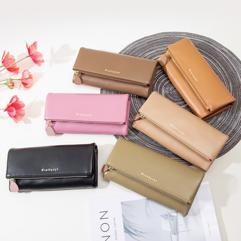 Ví Da PU Dáng Dài Phối Khoá Kéo Tiện Dụng Cho Nữ