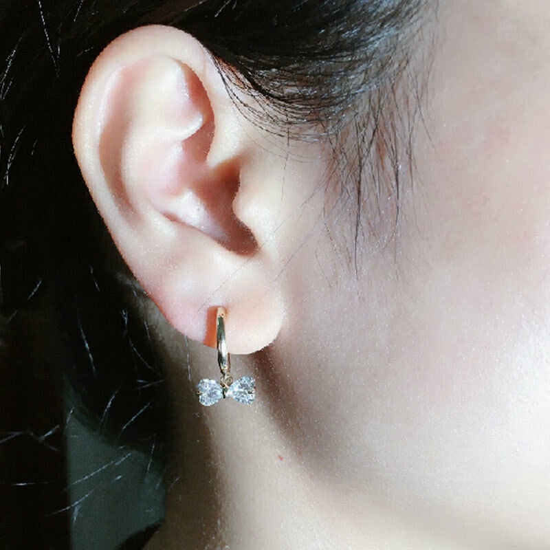 Bông Tai Mạ Bạc 925 Hình Trái Tim Đính Đá Zircon Sang Trọng