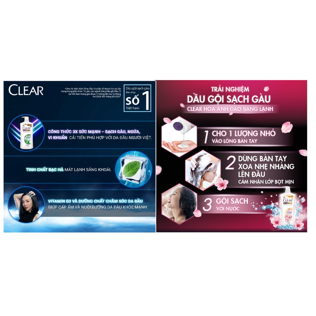 Dầu gội đầu Clear Cho Tóc Sạch Gàu Và Thơm mát suốt 24 Giờ 630g.
