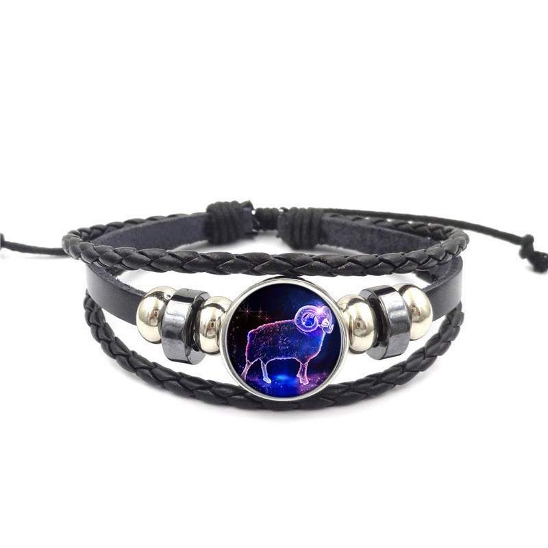 Vòng tay dây bện phối mặt đá hình biểu tượng 12 chòm sao tùy chọn thiết kế độc đáo thời trang