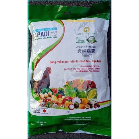 Phân Gà Hữu Cơ (Dạng Viên Nở) JAPADI 25, (Bao 5KG) Tốt Đất – Khỏe Cây - Nhiều Trái - Chuyên Trồng Rau Sạch