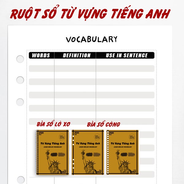 Sổ / Vở tập viết tiếng trung, tiếng hàn, hán tự kẻ xuyên tâm, ô mễ 50 tờ sổ lò xo, ruột còng refill A5 Self Planner