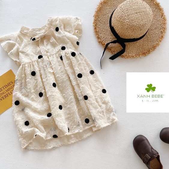 [SALE HOT 2020]Váy trẻ em tiểu thư TT10 chấm bi trắng ren hai lớp hàng quảng châu cao cấp cho mùa hè
