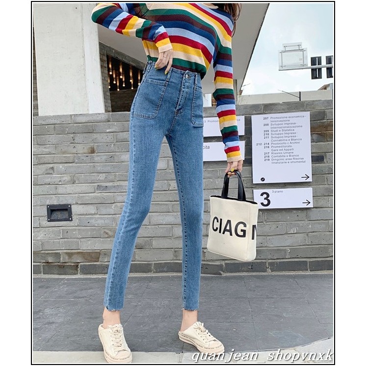 Quần jean nữ 1 CÚC + 2 TÚI KIỂU VUÔNG BẦU lưng cao qua rốn MS126-5