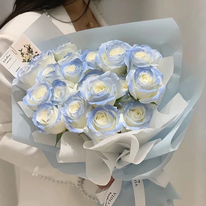 1/3 Bông Hoa Hồng Giả Màu Xanh Dương Băng Giá / Hoa Hồng Nhân Tạo Làm Phụ Kiện Chụp Ảnh Quà Tặng Sinh Nhật/Trang Trí Nhà Cửa