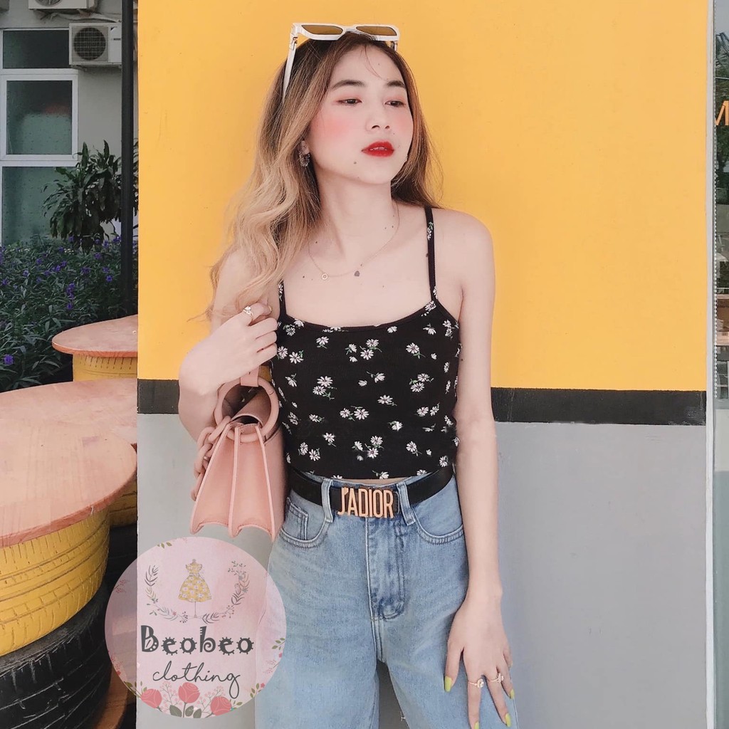 Áo thun 2 dây croptop in hoa 4 màu ulzzang