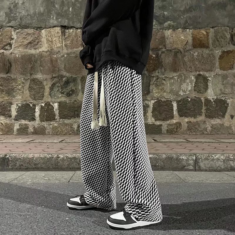 Quần ống rộng Màu Trắng Đen Phong Cách Hip Hop Hàn Quốc Thời Trang Cho Nam  unisex  bigsize quần kẻ sọc