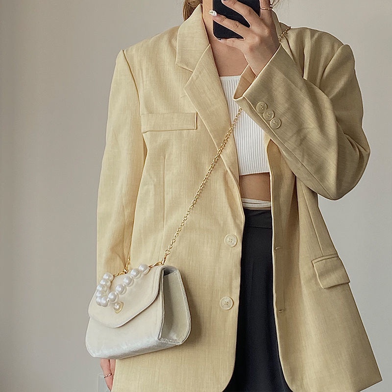 Túi vuông nhỏ đeo vai dây xách ngọc trai phong cách retro Pháp cho nữ