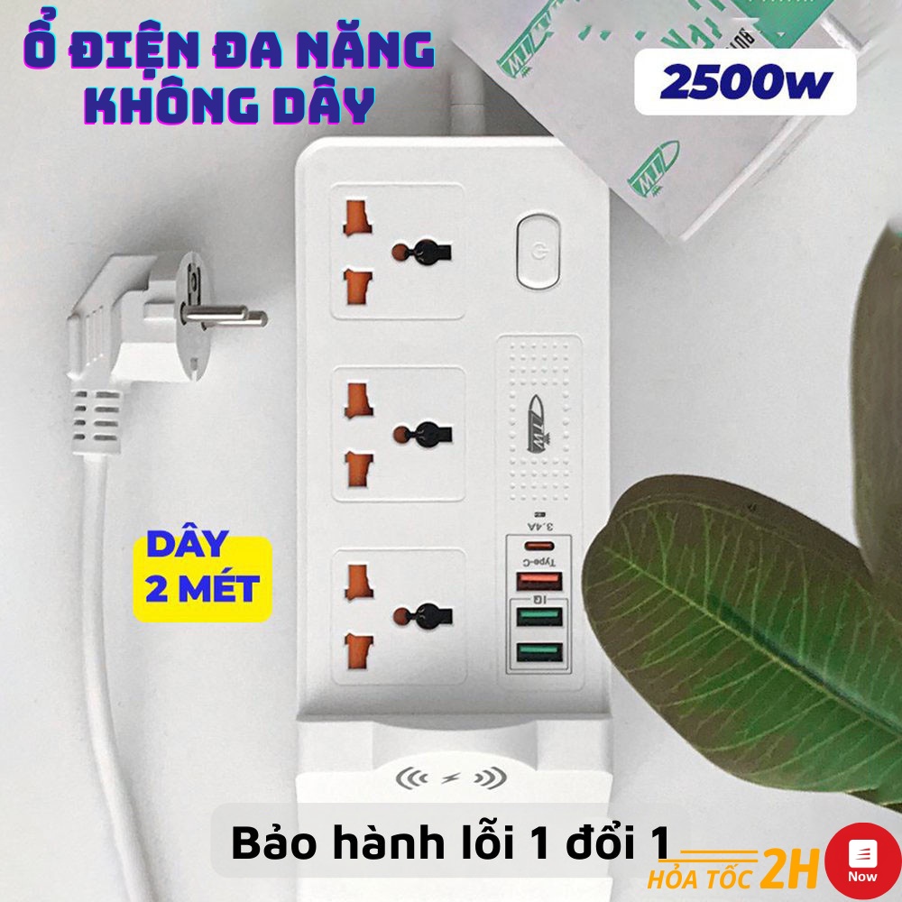 Ổ Cắm Điện Đa Năng, Ổ Cắm Điện Thông Minh 1 Cổng TypeC 3 Cổng USB Kèm Đế Đỡ Điện Thoại Kết Hợp Sạc Không Dây Nhỏ Gọn