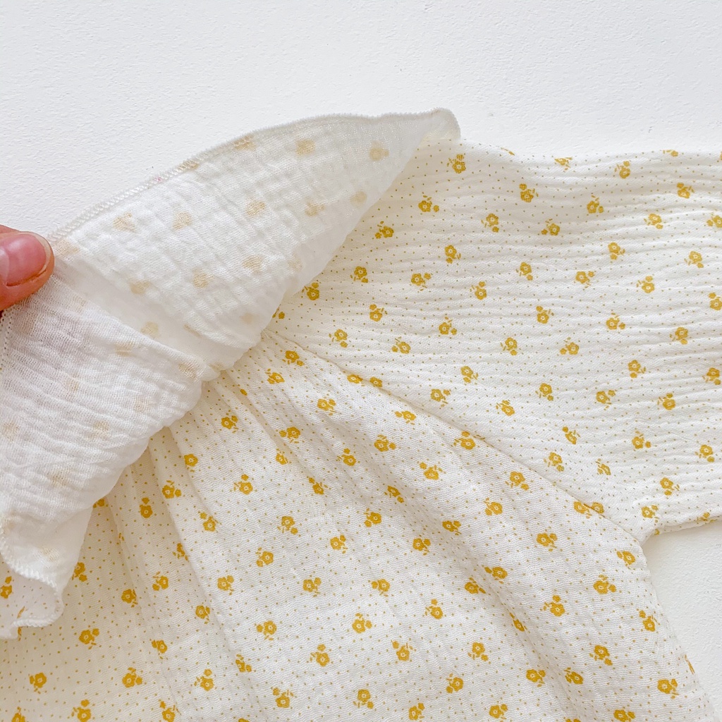 Bộ Áo Liền Quần Tay Dài In Hoa Chất Liệu Cotton Dễ Thương Cho Bé Gái