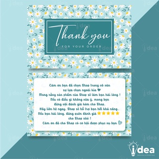Card Cám Ơn, Phiếu Cảm Ơn, Card Thank You cho Shop Bán Hàng - Size 9 x 5.4cm - In Họa Tiết Hoa Lá Nhỏ Màu Xanh 07