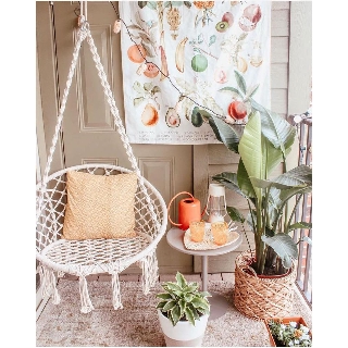 Xích đu mây đan 80 Macrame màu trắng (kèm phụ kiện)