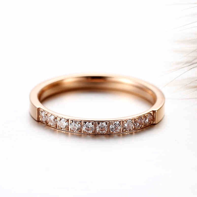 Nhẫn đính hôn kim cương bằng thép titan vàng hồng 18k thiết kế thời trang nữ