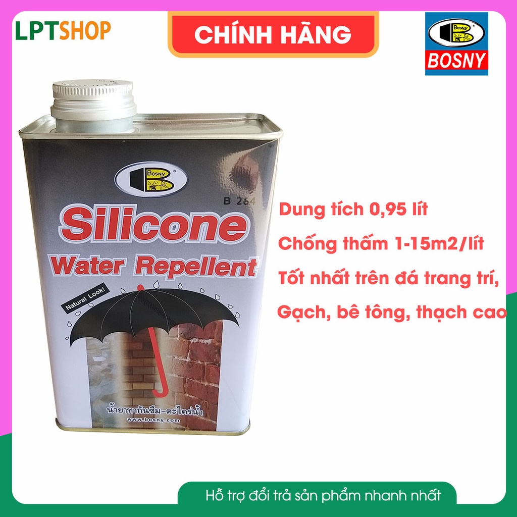Chống thấm không màng film Silicone Water repellent B264 Bosny 0,95 lít - Nhập khẩu Thái Lan