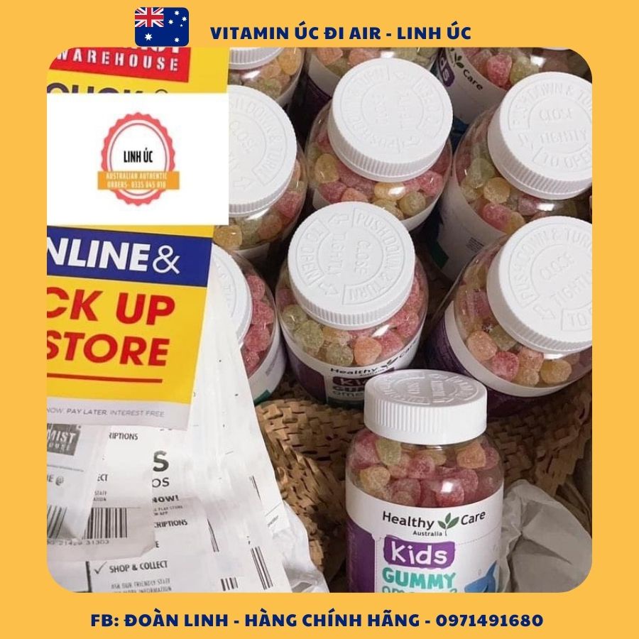 Kẹo Dẻo Kids Gummy Multivitamin - Kids Gummy Omega 3 200v Healthy Care Úc, Hàng úc đi air, Kẹo Dẻo Cung Cấp Vitamins Bé