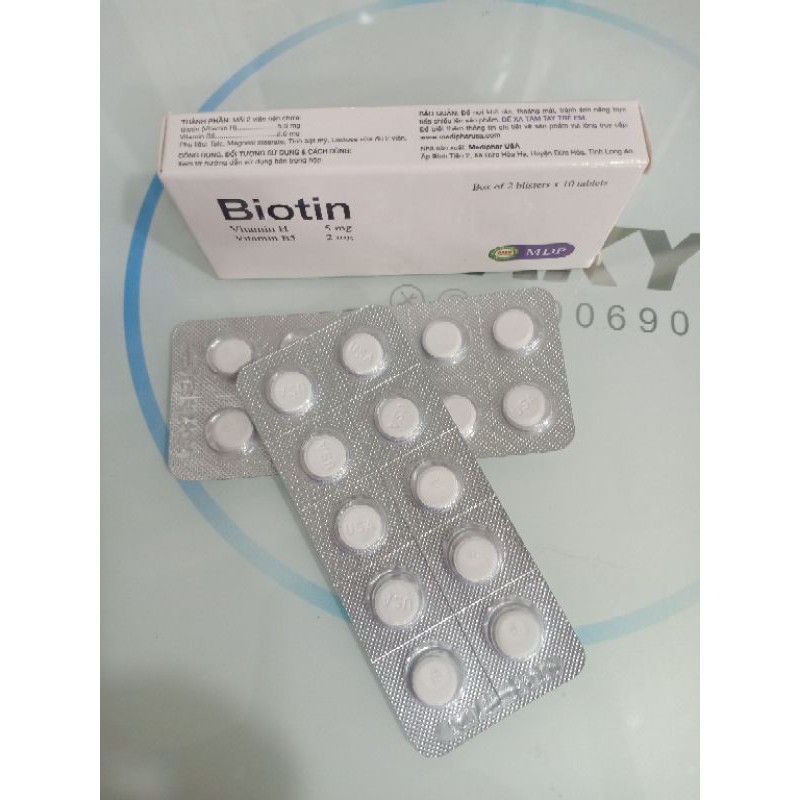 Biotin_ vitamin H chống rụng tóc, kiểm soát chất nhờn trên da hộp 20 viên
