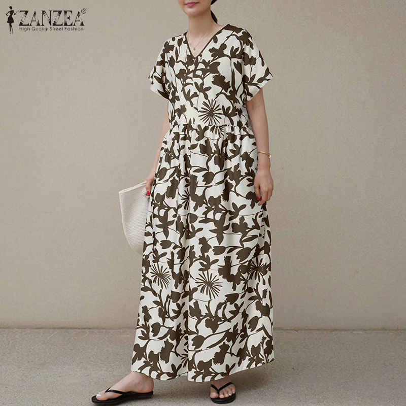 Đầm ZANZEA tay ngắn in hoa phối túi bên thời trang cho nữ | BigBuy360 - bigbuy360.vn